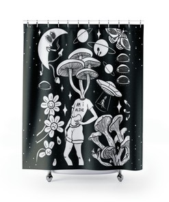 Trippy Mushroom Celestial Shower Curtain For Hippie Bathroom Decor