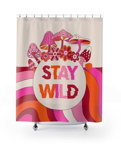 Trippy Mushroom Shower Curtain, Retro Groovy Design for Bathroom Decor 