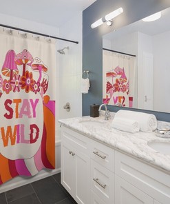 Trippy Mushroom Shower Curtain, Retro Groovy Design for Bathroom Decor