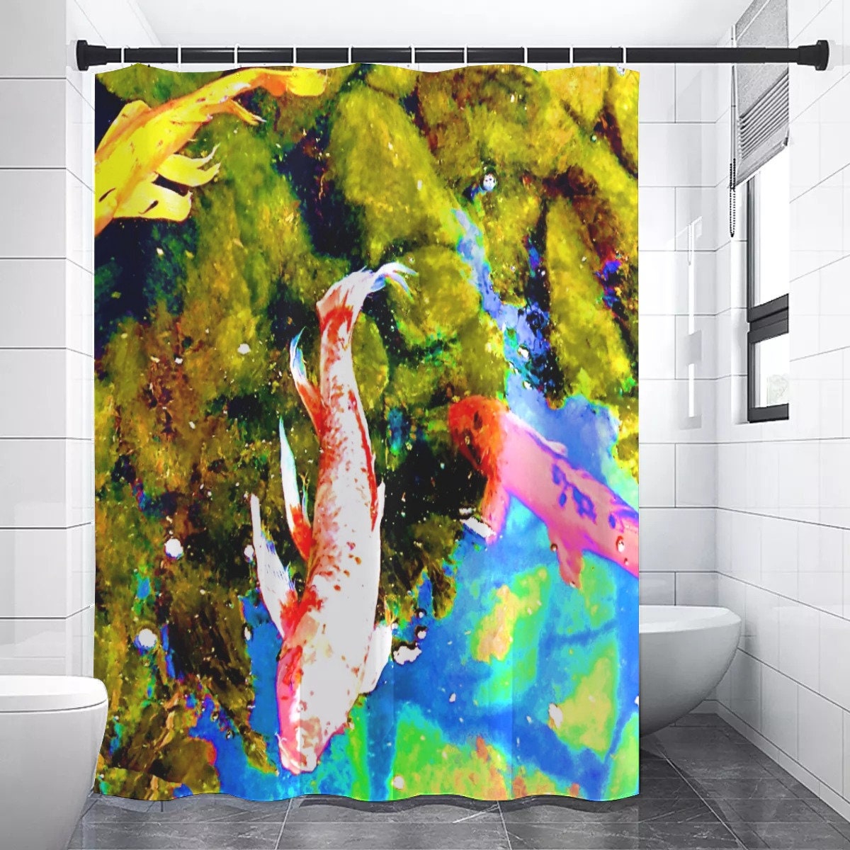 Trippy Pink Koi Fish Shower Curtain, Perfect for Japanese Bathroom Decor