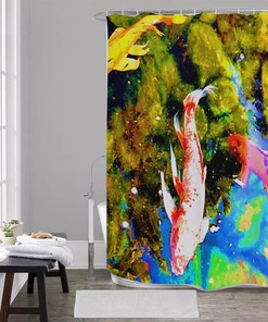 Trippy Pink Koi Fish Shower Curtain, Perfect for Japanese Bathroom Decor