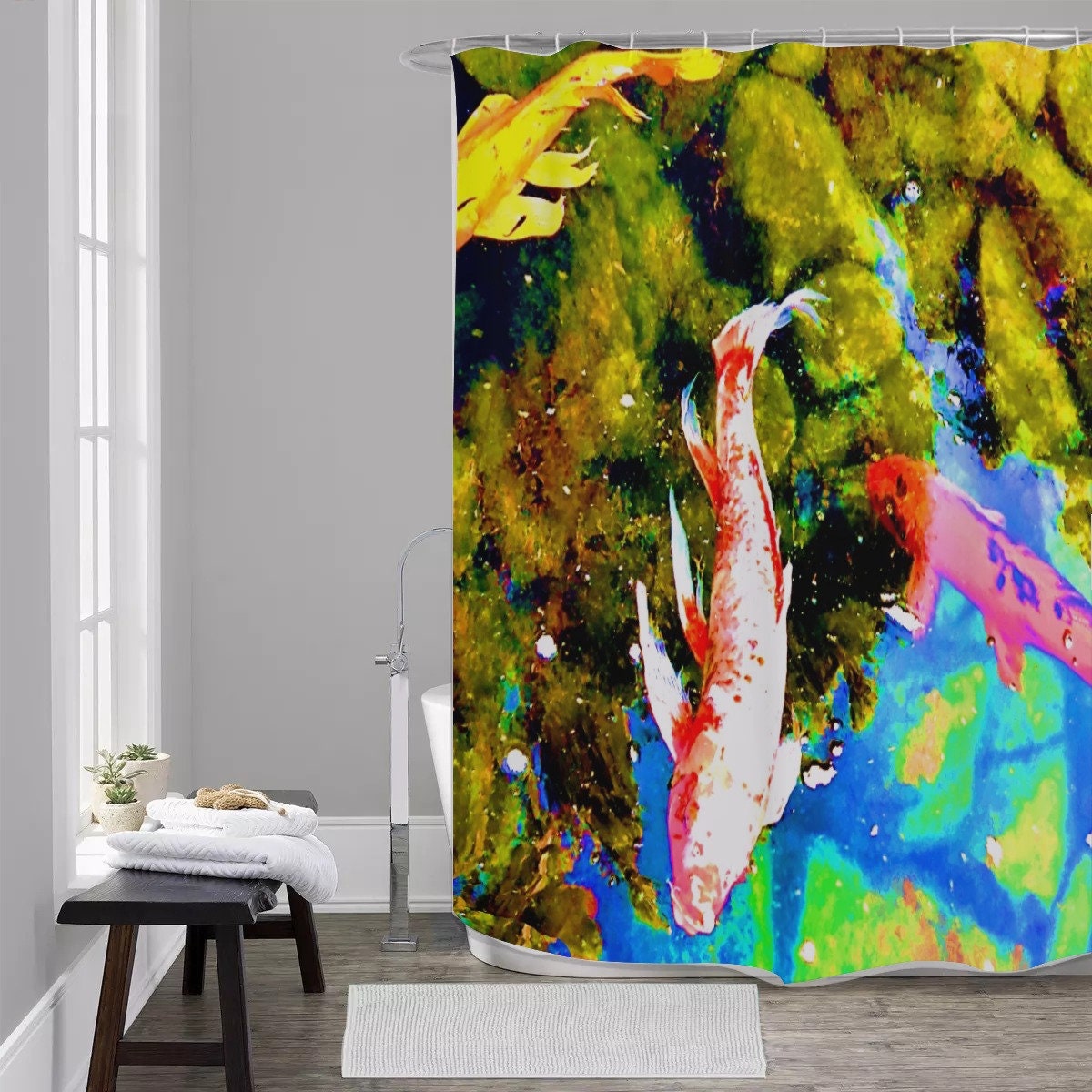 Trippy Pink Koi Fish Shower Curtain, Perfect for Japanese Bathroom Decor