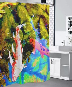 Trippy Pink Koi Fish Shower Curtain, Perfect for Japanese Bathroom Decor