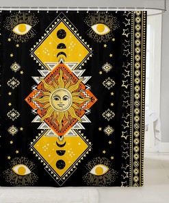 Trippy Sun Moon Stars Shower Curtain for a kid's Bathroom