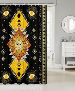 Trippy Sun Moon Stars Shower Curtain for a kid's Bathroom