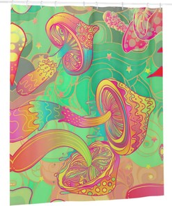 Trippy and Colorful Mushroom Shower Curtain with 3D Fabric Bath Curtain