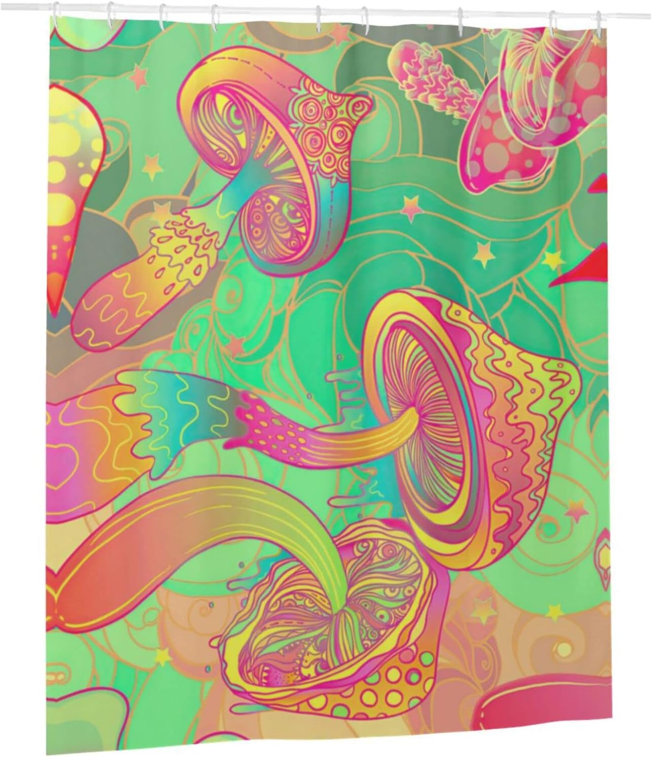 Trippy and Colorful Mushroom Shower Curtain with 3D Fabric Bath Curtain
