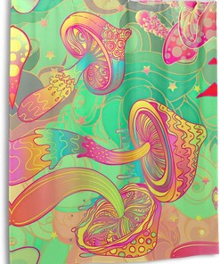 Trippy and Colorful Mushroom Shower Curtain with 3D Fabric Bath Curtain