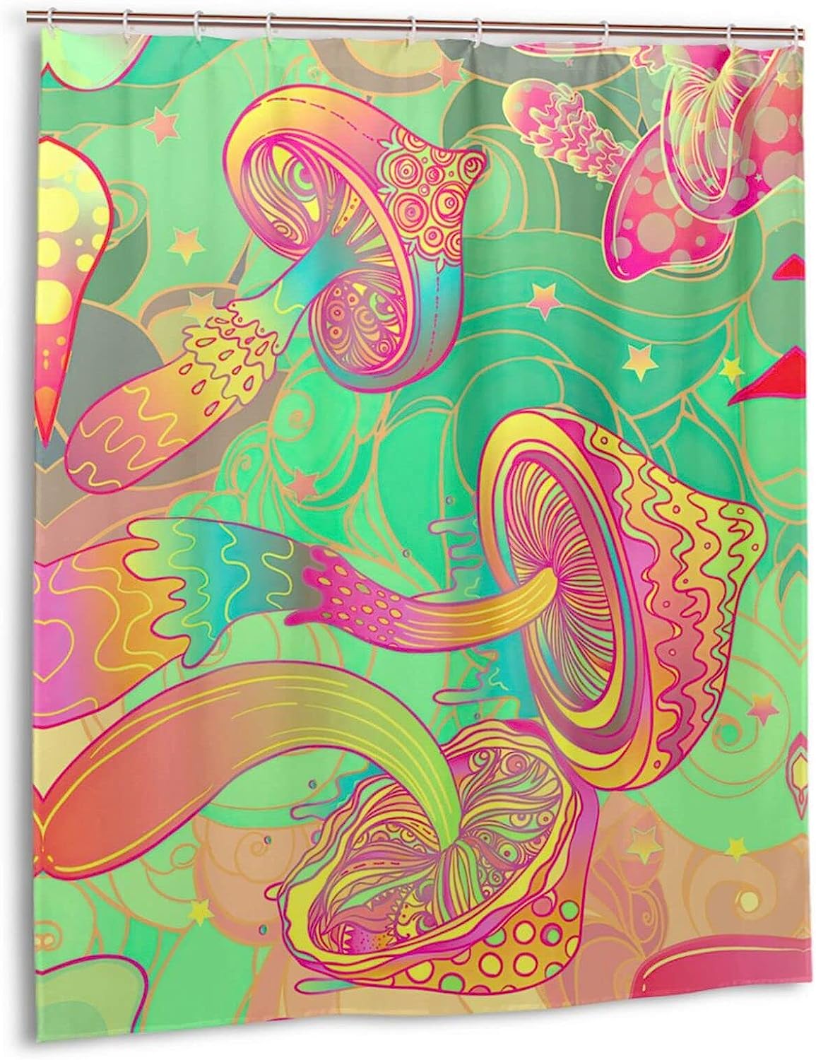 Trippy and Colorful Mushroom Shower Curtain with 3D Fabric Bath Curtain