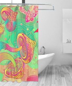 Trippy and Colorful Mushroom Shower Curtain with 3D Fabric Bath Curtain