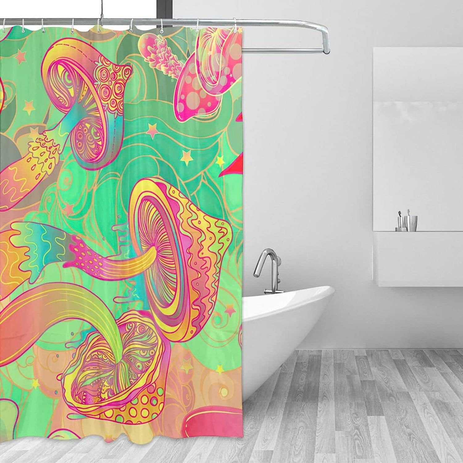 Trippy and Colorful Mushroom Shower Curtain with 3D Fabric Bath Curtain