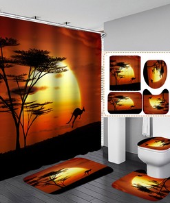 Tropic Animal Kangaroo Shower Curtain And Bath Mat Set For A Modern And Chic Bathroom Look