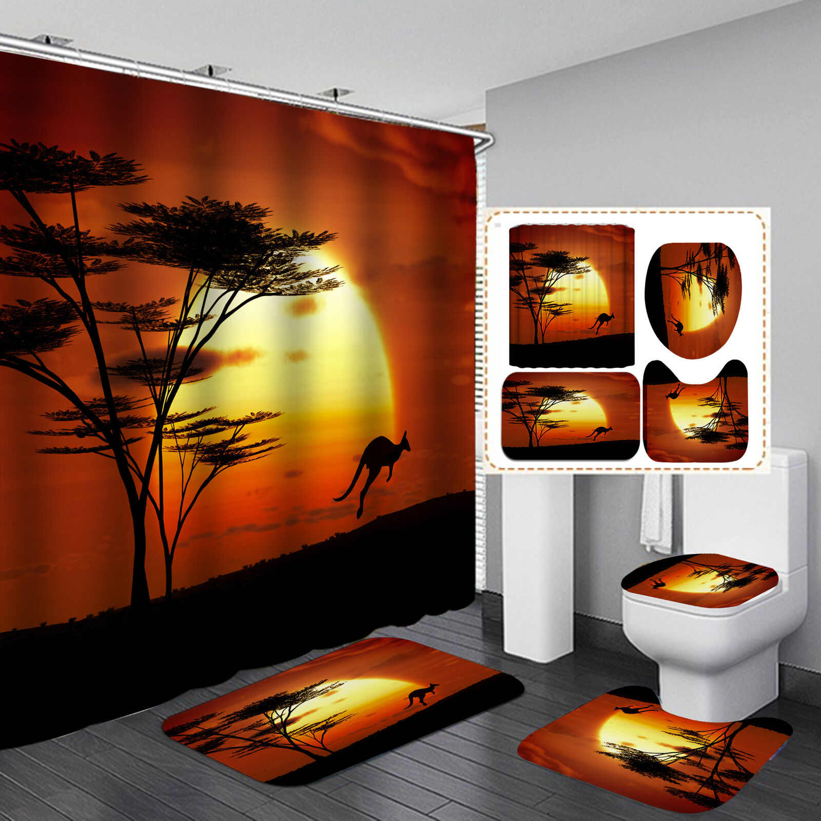 Tropic Animal Kangaroo Shower Curtain And Bath Mat Set For A Modern And Chic Bathroom Look