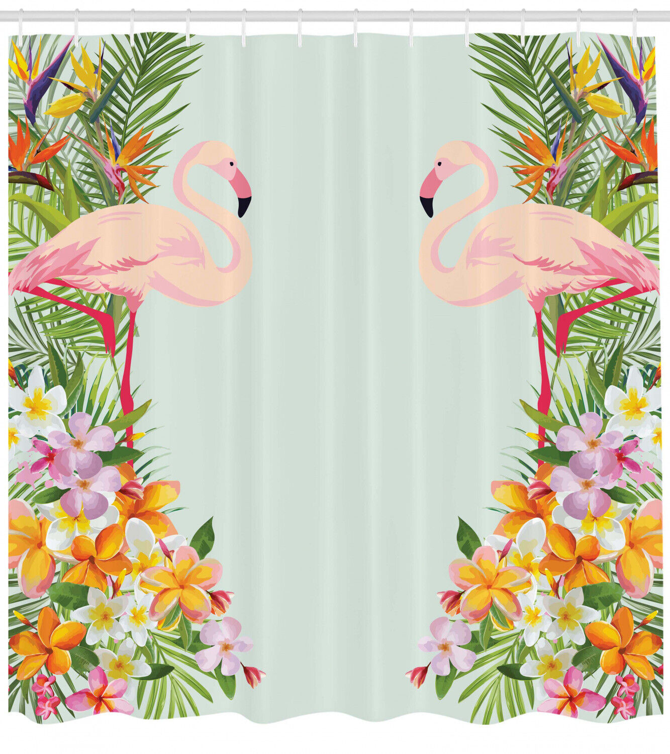 Tropic Flowers And Animals Print Flamingo Shower Curtain For Cute Bathroom Decor