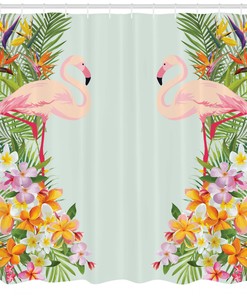 Tropic Flowers And Animals Print Flamingo Shower Curtain For Cute Bathroom Decor