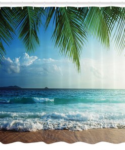 Tropic Hawaiian Palms Ocean Print Shower Curtain for Bathroom Decor