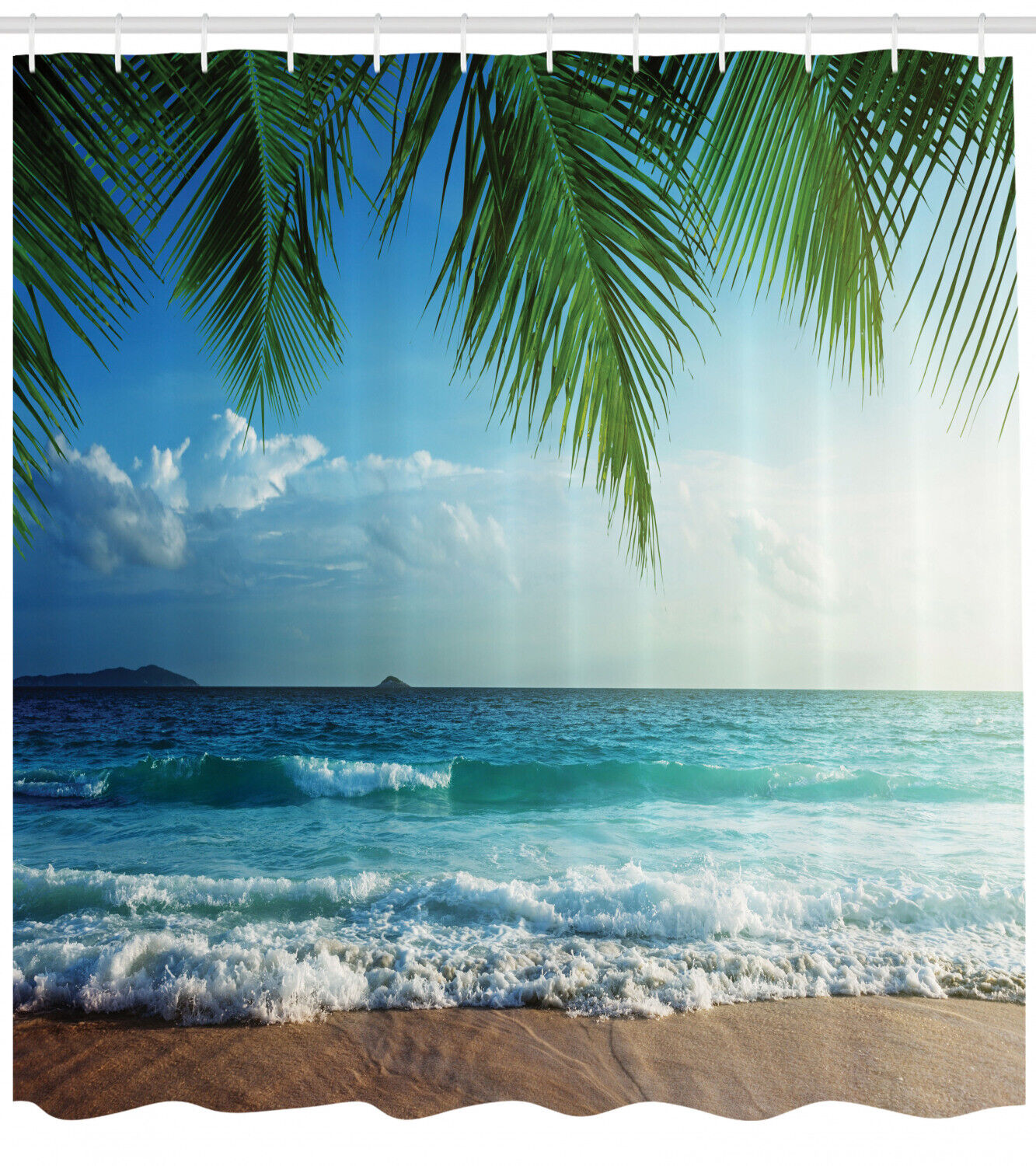 Tropic Hawaiian Palms Ocean Print Shower Curtain for Bathroom Decor