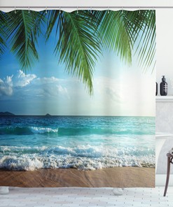 Tropic Hawaiian Palms Ocean Print Shower Curtain for Bathroom Decor