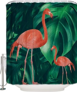 Tropic Plant Banana Palm Leaves Shower Curtain - Flamingo Waterproof Fabric Bathroom Decor with Painting Design