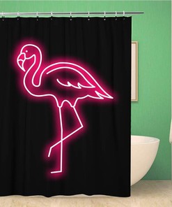 Tropic Summer Pink Flamingo Neon Shower Curtain With Red Light Line