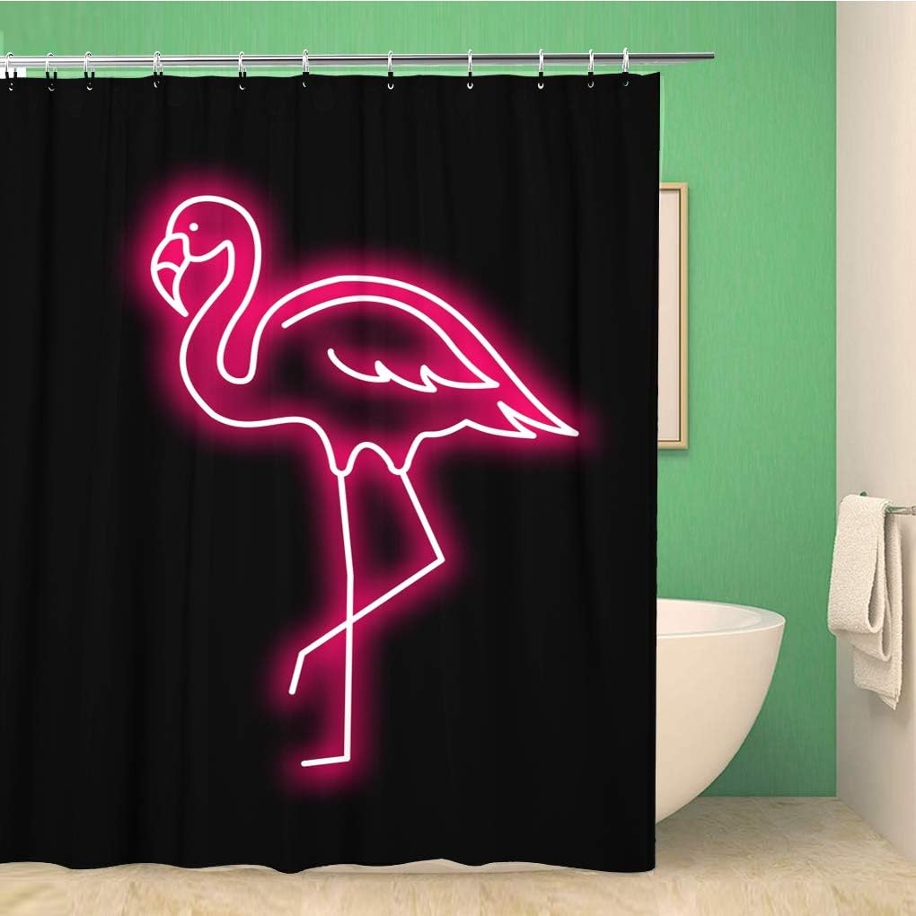 Tropic Summer Pink Flamingo Neon Shower Curtain With Red Light Line