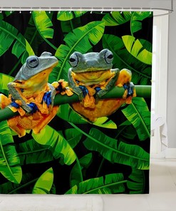 Tropical Amphibian Frog Bathroom Shower Curtain With Tropical Leaves - Add Some Greenery To Your Home Decor