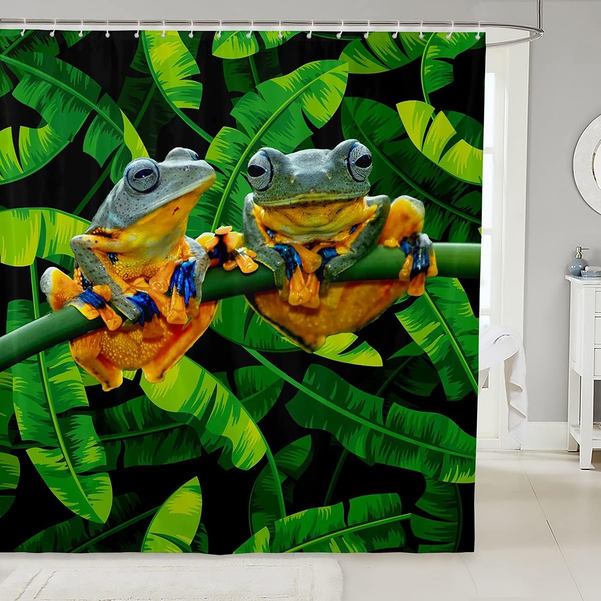 Tropical Amphibian Frog Bathroom Shower Curtain With Tropical Leaves - Add Some Greenery To Your Home Decor