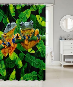 Tropical Amphibian Frog Bathroom Shower Curtain With Tropical Leaves - Add Some Greenery To Your Home Decor