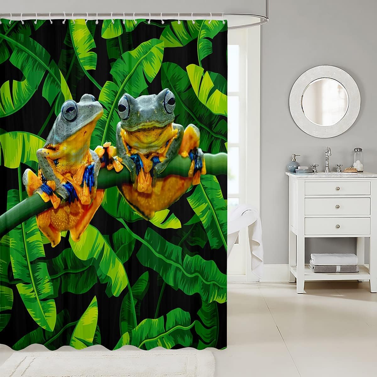 Tropical Amphibian Frog Bathroom Shower Curtain With Tropical Leaves - Add Some Greenery To Your Home Decor