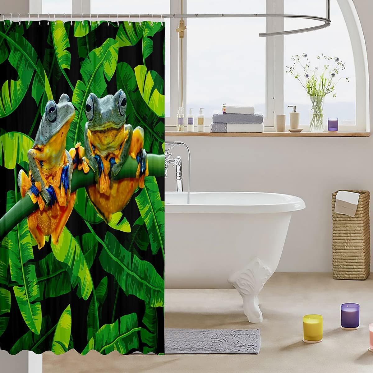 Tropical Amphibian Frog Bathroom Shower Curtain With Tropical Leaves - Add Some Greenery To Your Home Decor