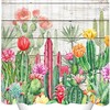 Tropical And Charming Watercolor Cactus Printed Shower Curtain - Waterproof And Stylish