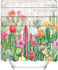 Tropical And Charming Watercolor Cactus Printed Shower Curtain - Waterproof And Stylish