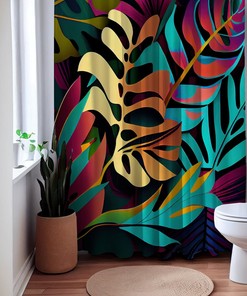 Tropical Art Deco Floral Chic Shower Curtain, perfect Housewarming Gift with Bathroom Theme