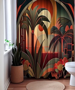 Tropical Art Deco Floral Chic Shower Curtain, perfect Housewarming Gift with Bathroom Theme