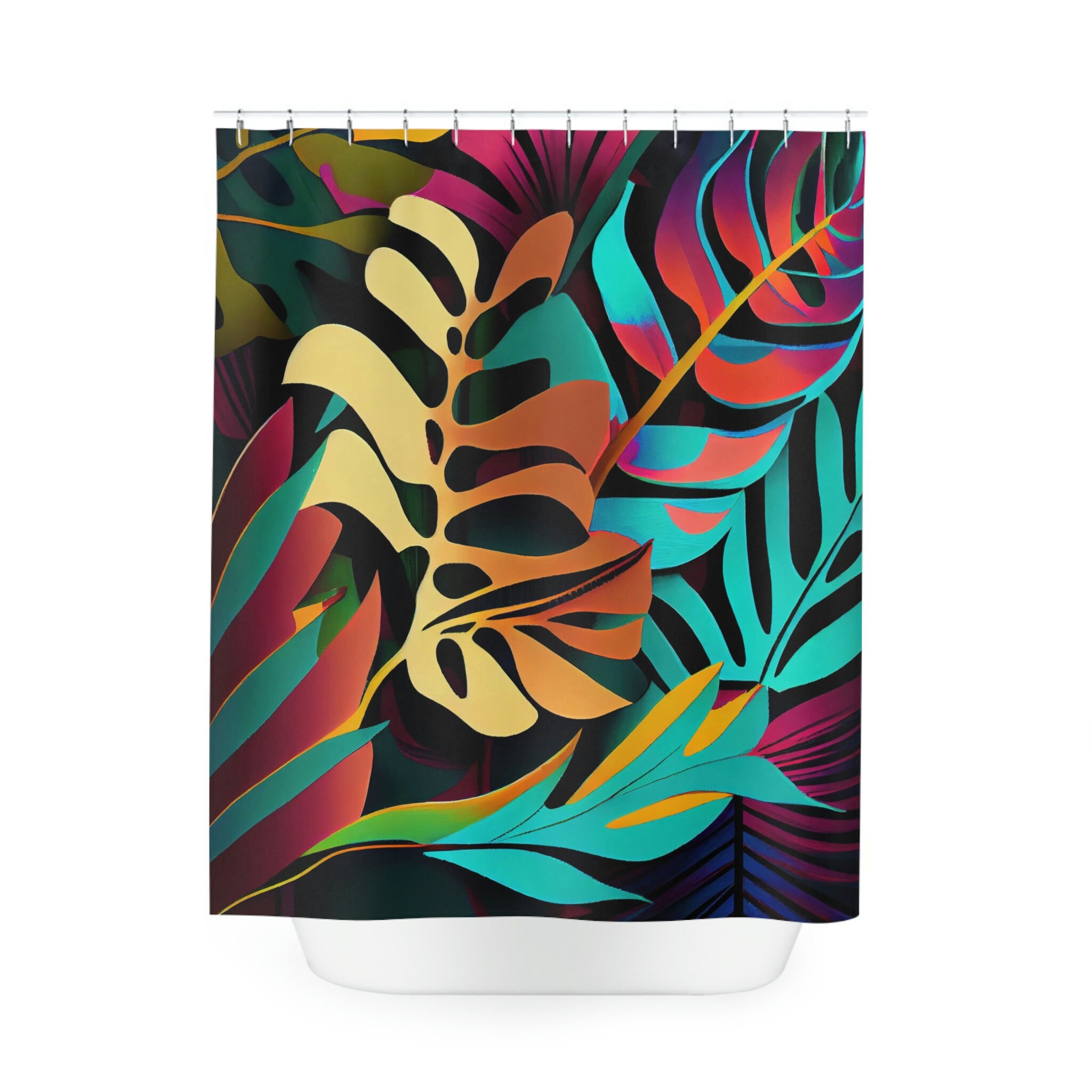 Tropical Art Deco Floral Chic Shower Curtain, perfect Housewarming Gift with Bathroom Theme