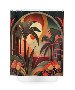 Tropical Art Deco Floral Chic Shower Curtain, perfect Housewarming Gift with Bathroom Theme