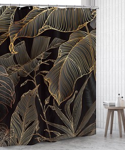 Tropical Banana Leaf Shower Curtain - Black Brown Copper Palm Tree Plants Design