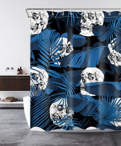 Tropical Banana Leaf Skull Fabric Shower Curtain, Durable and Washable Natural Bathroom Decor