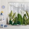 Tropical Banana Leaves Shower Curtain with Green Marble Design, Waterproof and Natural Theme