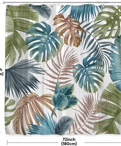 Tropical Banana Monstera Leaves Shower Curtain - Green Palm Leaf Botanical Pattern Design