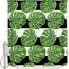 Tropical Banana Palm Leaves Shower Curtain - Stripe Background Waterproof Fabric Bathroom Decor