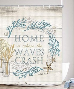 Tropical Bathroom Accessory - Starfish Shell Beach Shower Curtain