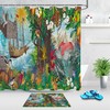Tropical Bathroom Decor Shower Curtain, Trees, Fruits, Ocean View for a Refreshing Bath