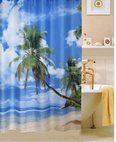 Tropical Beach Fabric Shower Curtain for Summer Vibes in the Bathroom