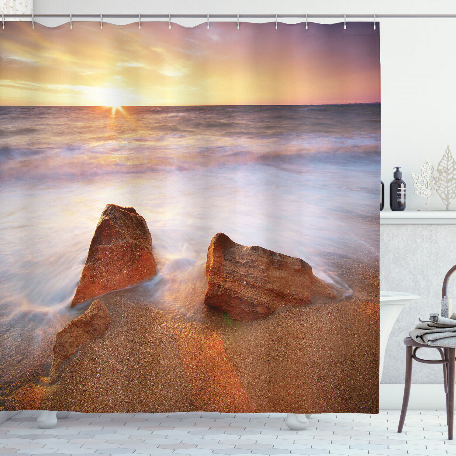 Tropical Beach Image Print Seascape Shower Curtain in Hawaii