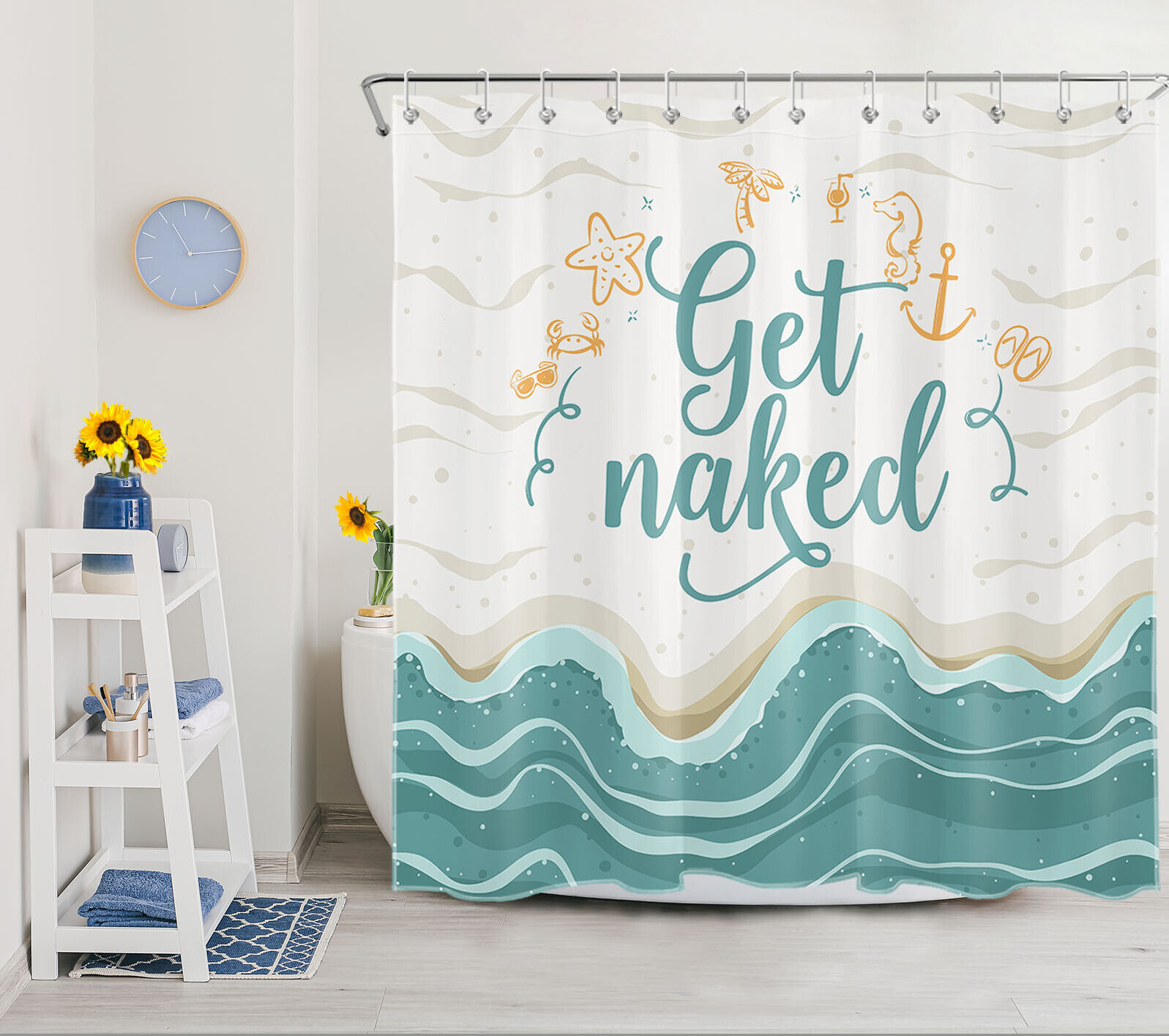 Tropical Beach Print Shower Curtain For Summer Vibes