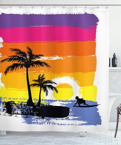 Tropical Beach Print Shower Curtain - Ocean Bathroom Decor