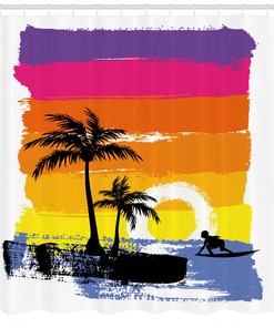 Tropical Beach Print Shower Curtain - Ocean Bathroom Decor