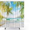 Tropical Beach Shower Curtain Decor In Blue And Green Colors, Waterproof And Machine Washable