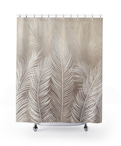 Tropical Beige And White Shower Curtain, Island Vibes Bathroom Decor